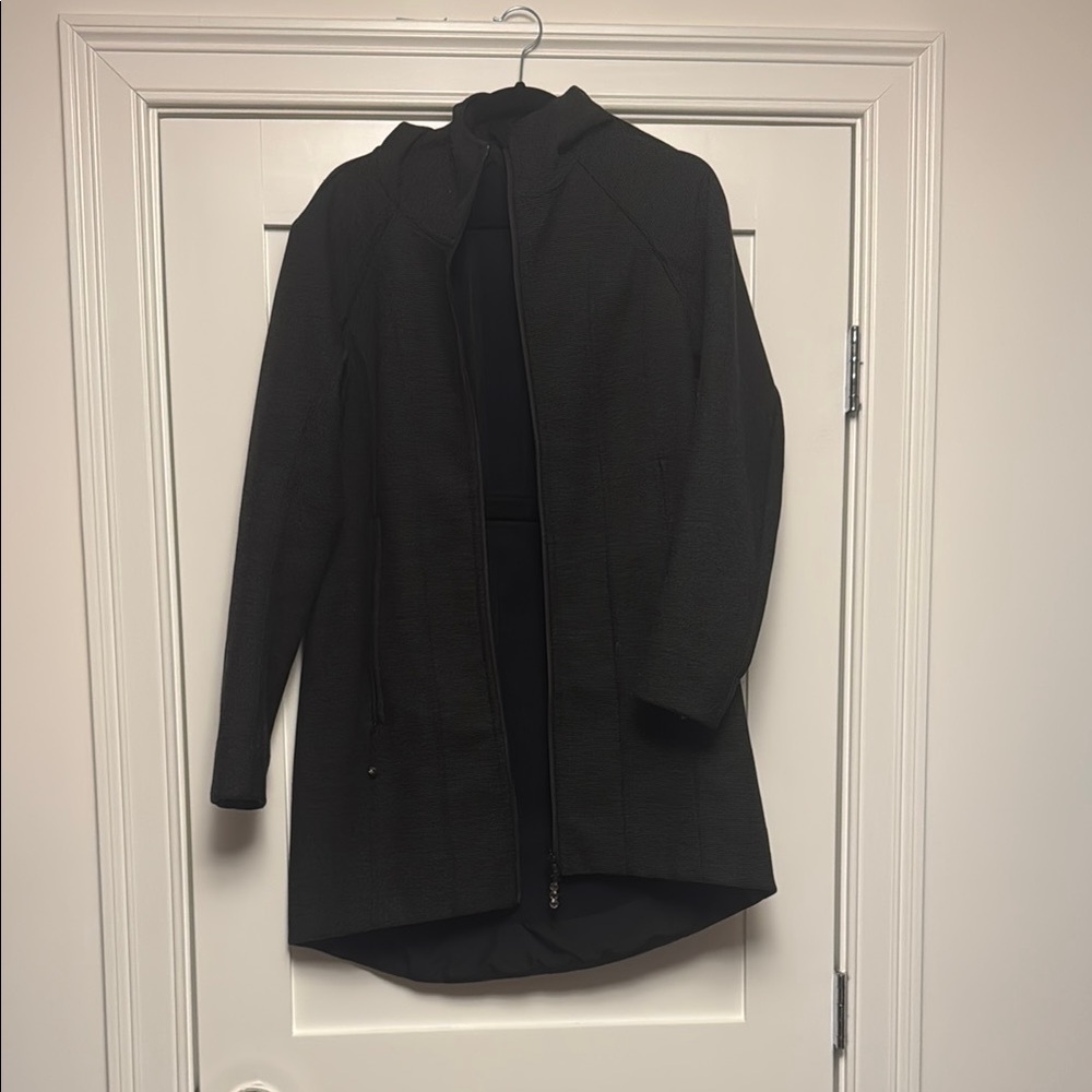 Lululemon Athletica Black Trench Coat High Collar Long Silhouette